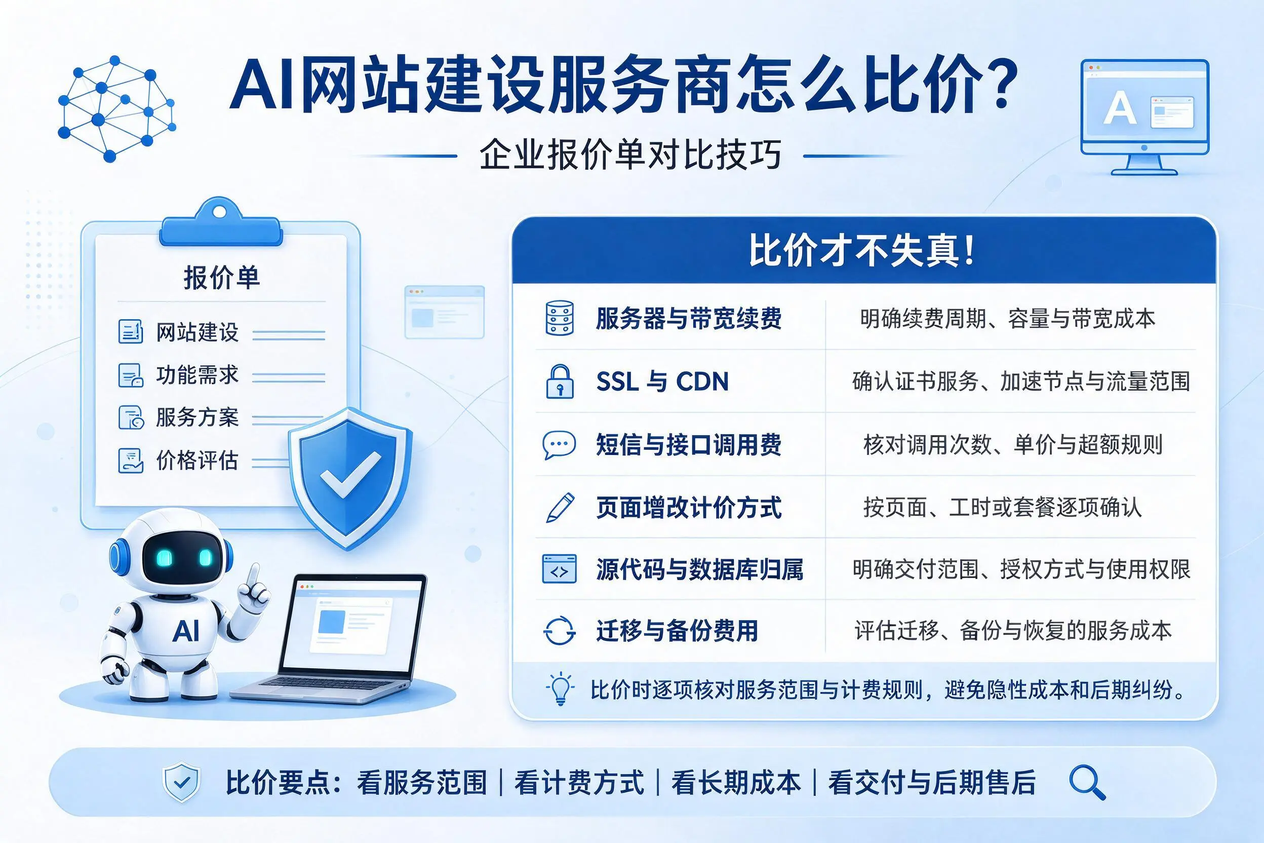 AI网站建设服务商怎么比价？阿克苏企业报价单对比技巧