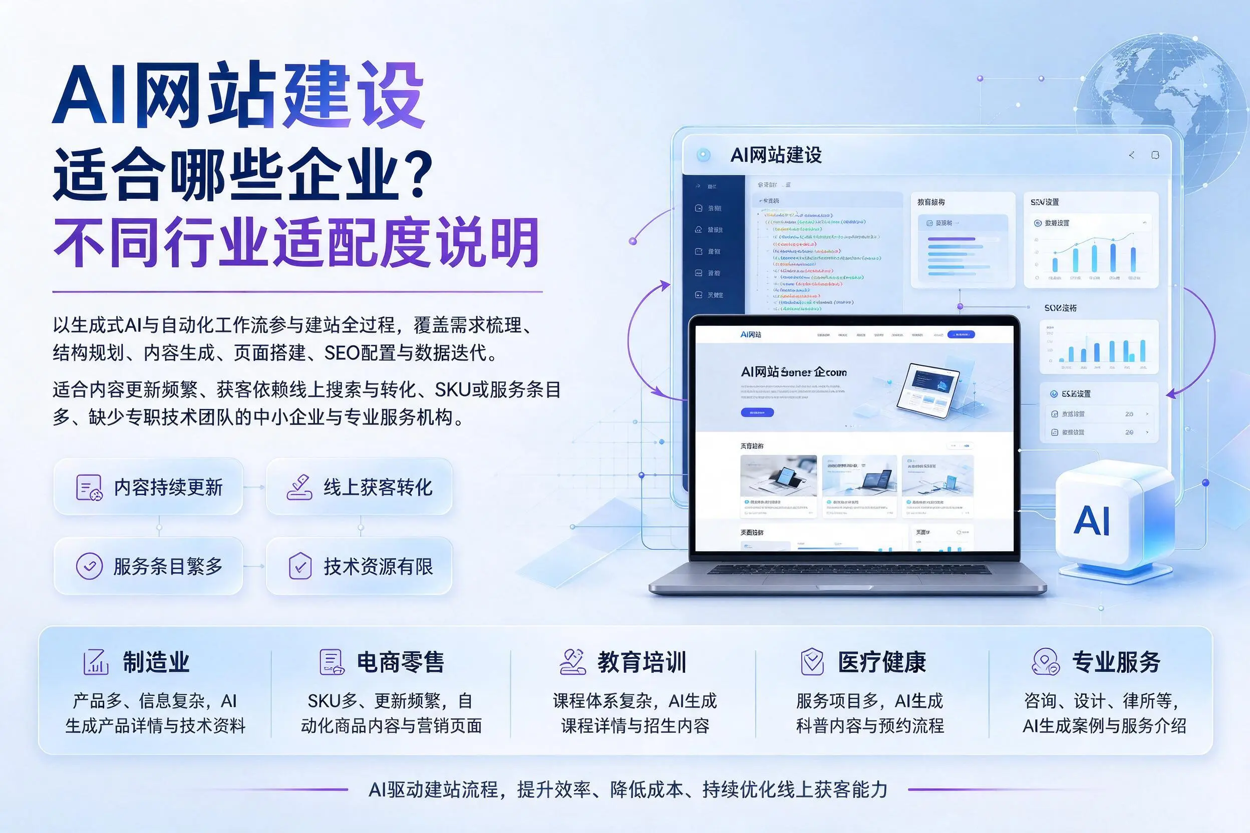 AI网站建设适合哪些企业？阿克苏不同行业适配度说明